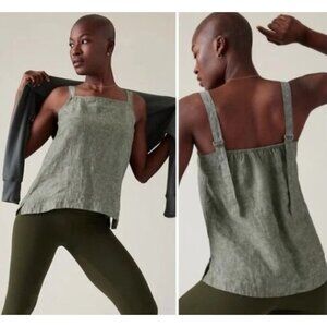 Athleta Voyager Linen Tank Top Women's Size Large in Aspen Olive Green - EUC!